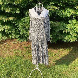 vintage dress dark floral  90s cottage core black purple rose print western farm